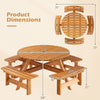 Round picnic table set with 4 benches, crafted from fir wood, features waterproof coating and umbrella hole for outdoor.