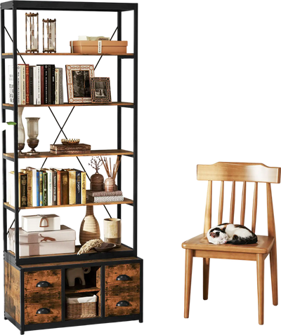 Costway 8-Tier Bookshelf with 4 Fabric Drawers Heavy-Duty Metal Frame Coffee 374196258 New