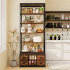 8-tier bookshelf showcasing a blend of open shelves and fabric drawers, perfect for organizing books and decor in an.