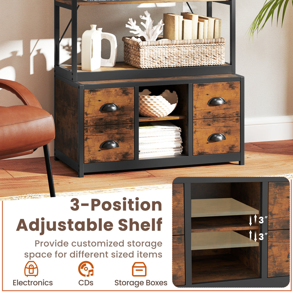 8-tier bookshelf with 4 fabric drawers, featuring an adjustable shelf for customized storage of books and electronics.