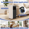 Portable 8000 BTU air conditioner with 360° swivel wheels, remote control, and versatile design for easy mobility.