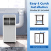 Portable 8000 BTU air conditioner with window kit, ideal for cooling rooms up to 250 sq.ft, includes fan and.