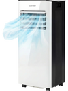 Portable 8000 BTU air conditioner with LED display, remote control, and adjustable window kit for efficient cooling.