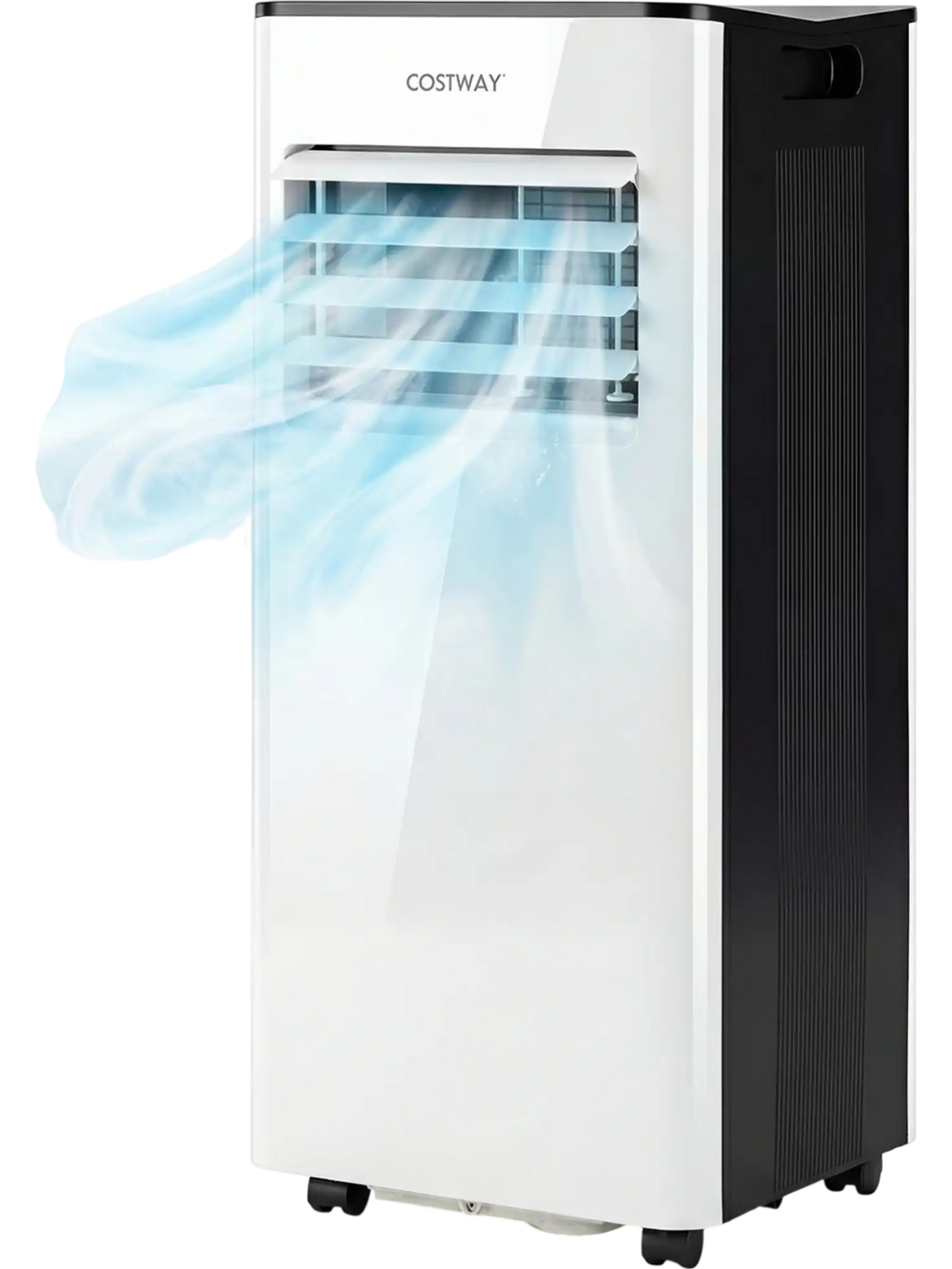 Portable 8000 BTU air conditioner with LED display, remote control, and adjustable window kit for efficient cooling.