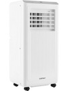 Portable 8000 BTU air conditioner with fan and dehumidifier, featuring a touch panel and wheels for easy mobility.