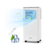 8000 BTU portable air conditioner with remote control, featuring cooling, dehumidifying, and fan modes for versatile.