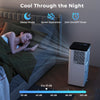 8000 BTU portable air conditioner in sleep mode, designed for rooms up to 350 sq. ft., featuring quiet operation and a.