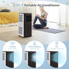 Portable air conditioner with cooling, dehumidifying, and fan modes, featuring a sleek black and white design for easy.