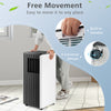 Portable air conditioner with built-in handles and 360° wheels for easy movement, featuring black and white design.
