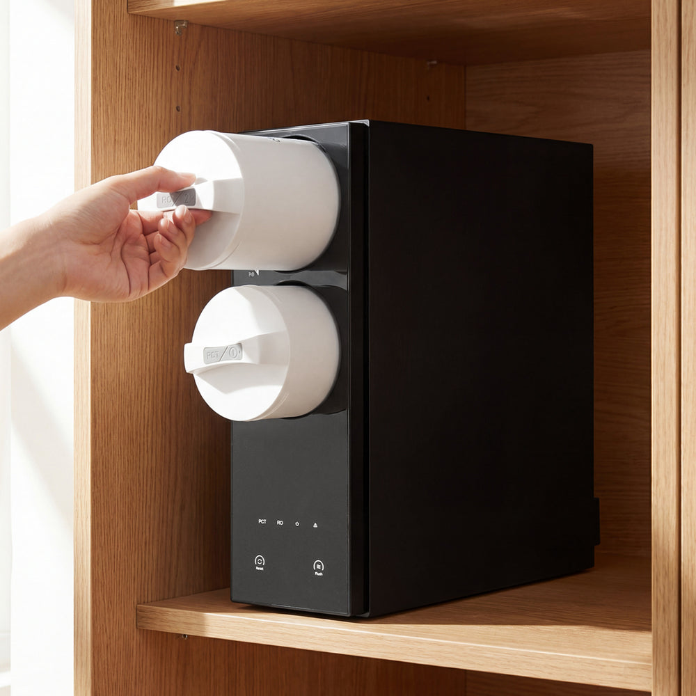 Twist-in cartridge of the 800 GPD replacement RO filter for AW-RB20/AW-RB05 under-sink system for easy installation.