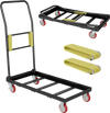 Folding hand truck with handle, 800 lbs capacity, featuring universal wheels and two elastic ropes for easy transport.