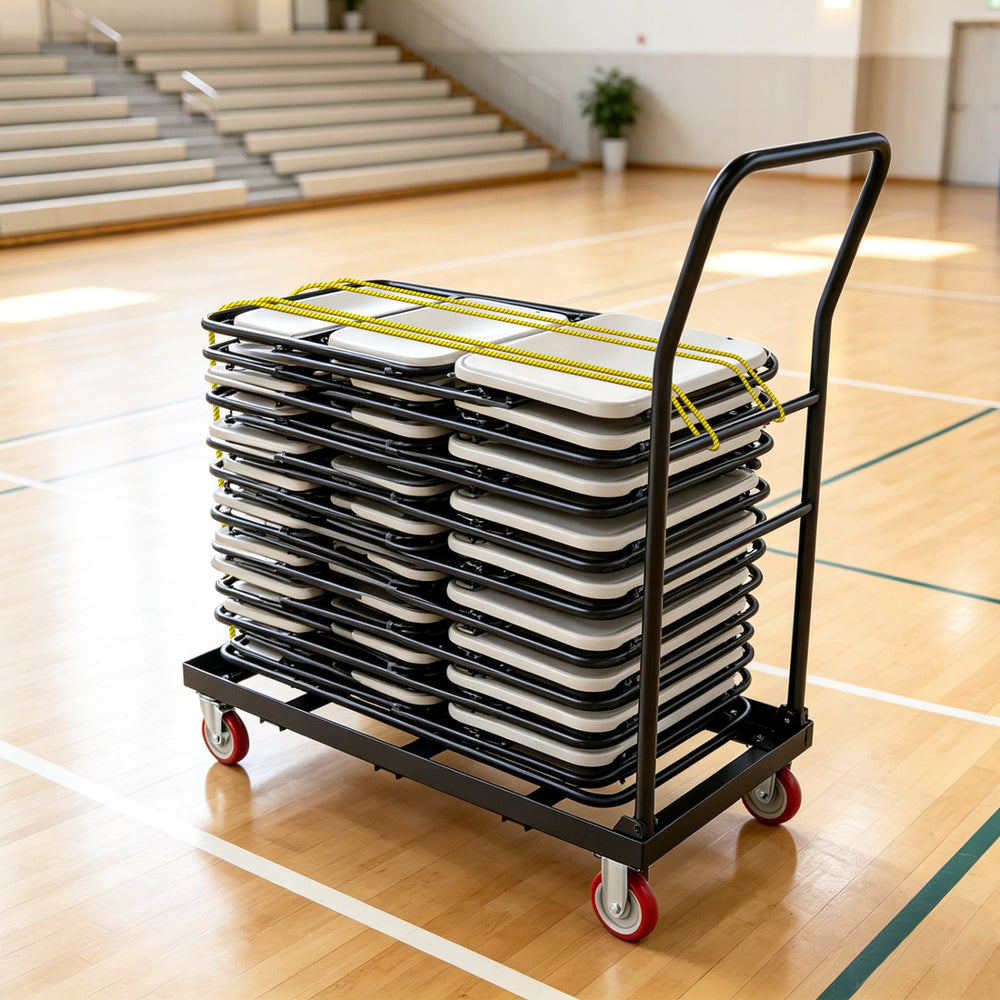 Folding hand truck with handle and elastic ropes, designed for heavy loads up to 800 lbs, ideal for easy transport.