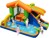 Inflatable bounce house water park with slide, climbing wall, and pool for kids aged 3-12, perfect for summer fun.
