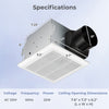 Ceiling mount bathroom exhaust fan with metal housing, 80 CFM airflow, and 4-inch duct for efficient ventilation.