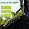 Robust gas strut support ensures safe and effortless opening of the 80-gallon outdoor deck box with a lockable lid.