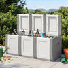 80-gallon gray patio container with lockable lid, showcasing tools and supplies, ideal for outdoor storage and.
