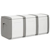 Gray 80-gallon patio container with lockable lid, waterproof design, and dual-tone style for outdoor storage and use.