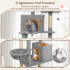 Two spacious cat condos in light gray, featuring soft plush fabric and multiple private spaces for resting and hiding.