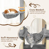 Cozy basket and soft hammock on the 80-inch tall cat tree, perfect for lounging and napping in light gray.