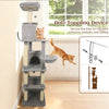 Tall 80-inch light gray cat tree with 2 large condos, plush perches, and sisal scratching posts for multiple cats.