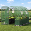 Walk-in greenhouse with heavy-duty PE cover, large plant bed, and mesh windows for year-round gardening protection.
