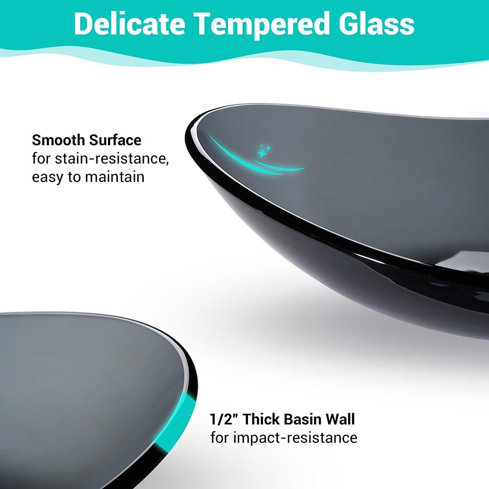 Yescom Oval Tempered Glass Bathroom Vanity Sink Grey 22x14" New