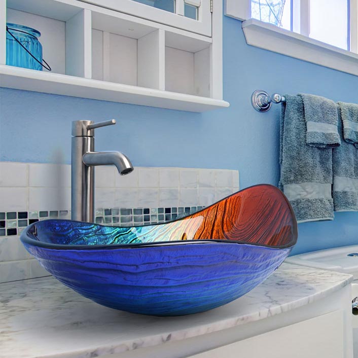 Yescom Bathroom Vanity Sink 22x14" Teardrop-Shaped Tempered Glass New