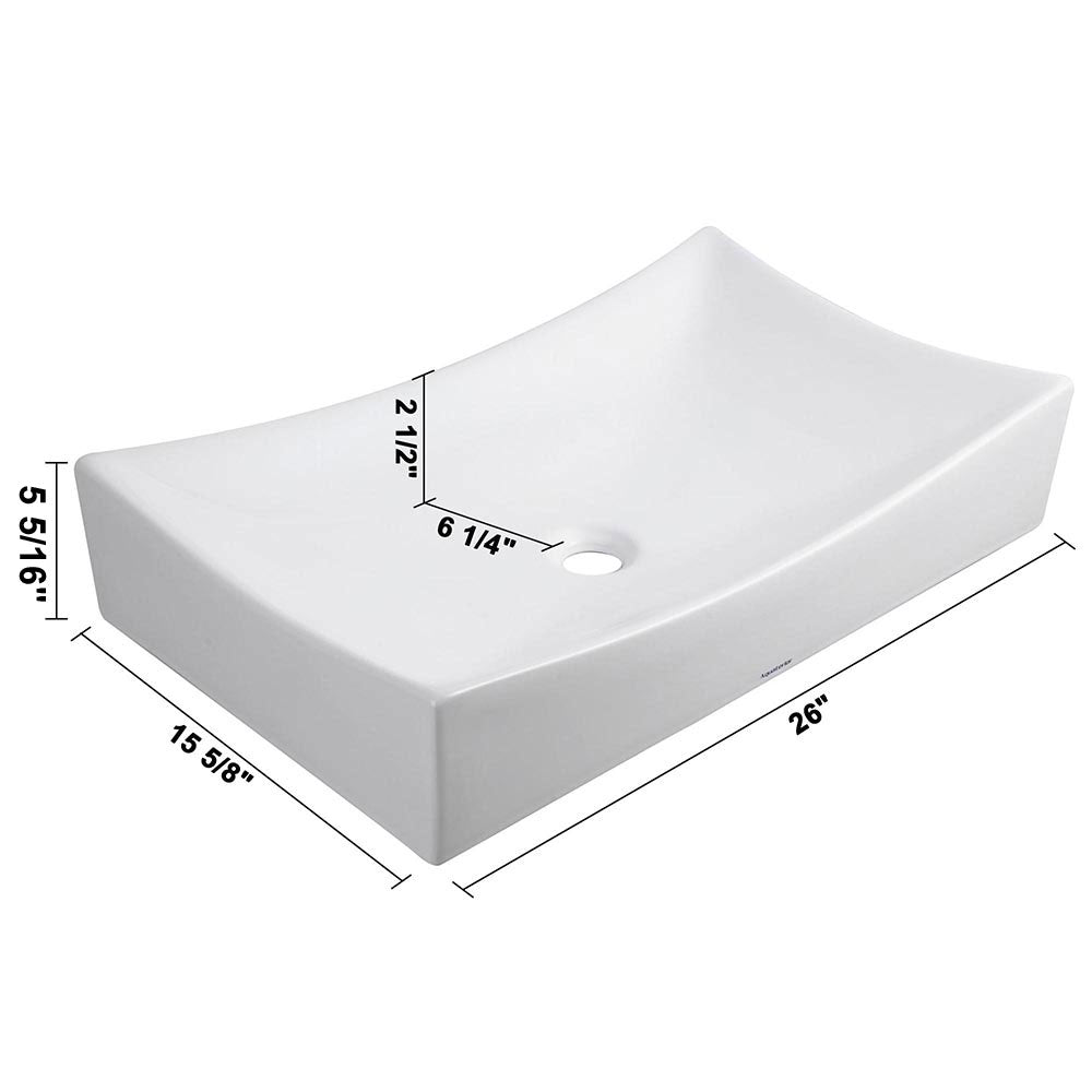 Yescom Rectangular Porcelain Sink Vessel 26" with Drain New