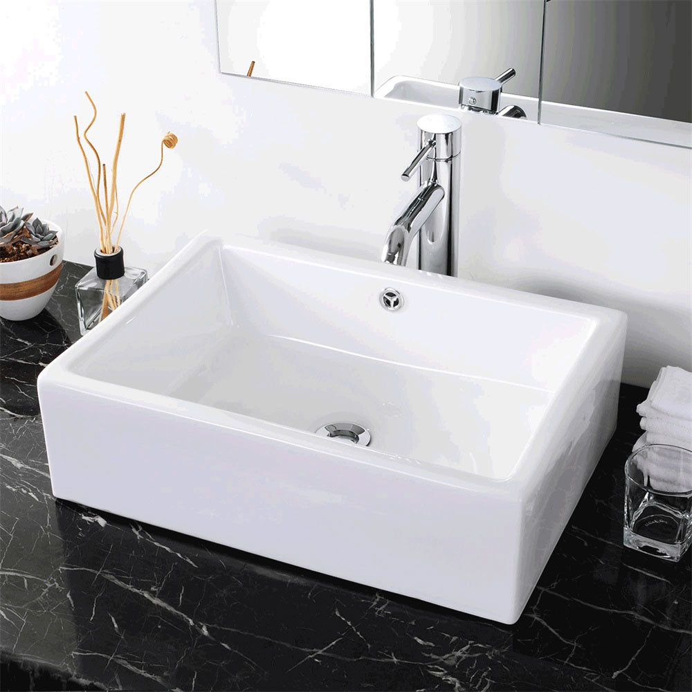 Yescom Rectangle Porcelain Bathroom Sink 20" with Overflow and Drain New