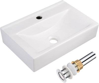 Yescom Porcelain Bathroom Sink w/ Drain Rectangular 18x12
