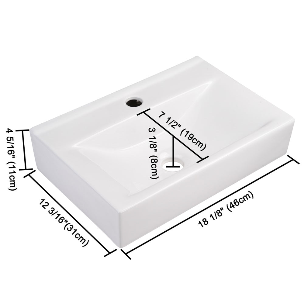 Yescom Porcelain Bathroom Sink w/ Drain Rectangular 18x12" New