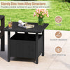 Outdoor side table in black with a wood-like surface, featuring a 1.89" umbrella hole for patio umbrellas.