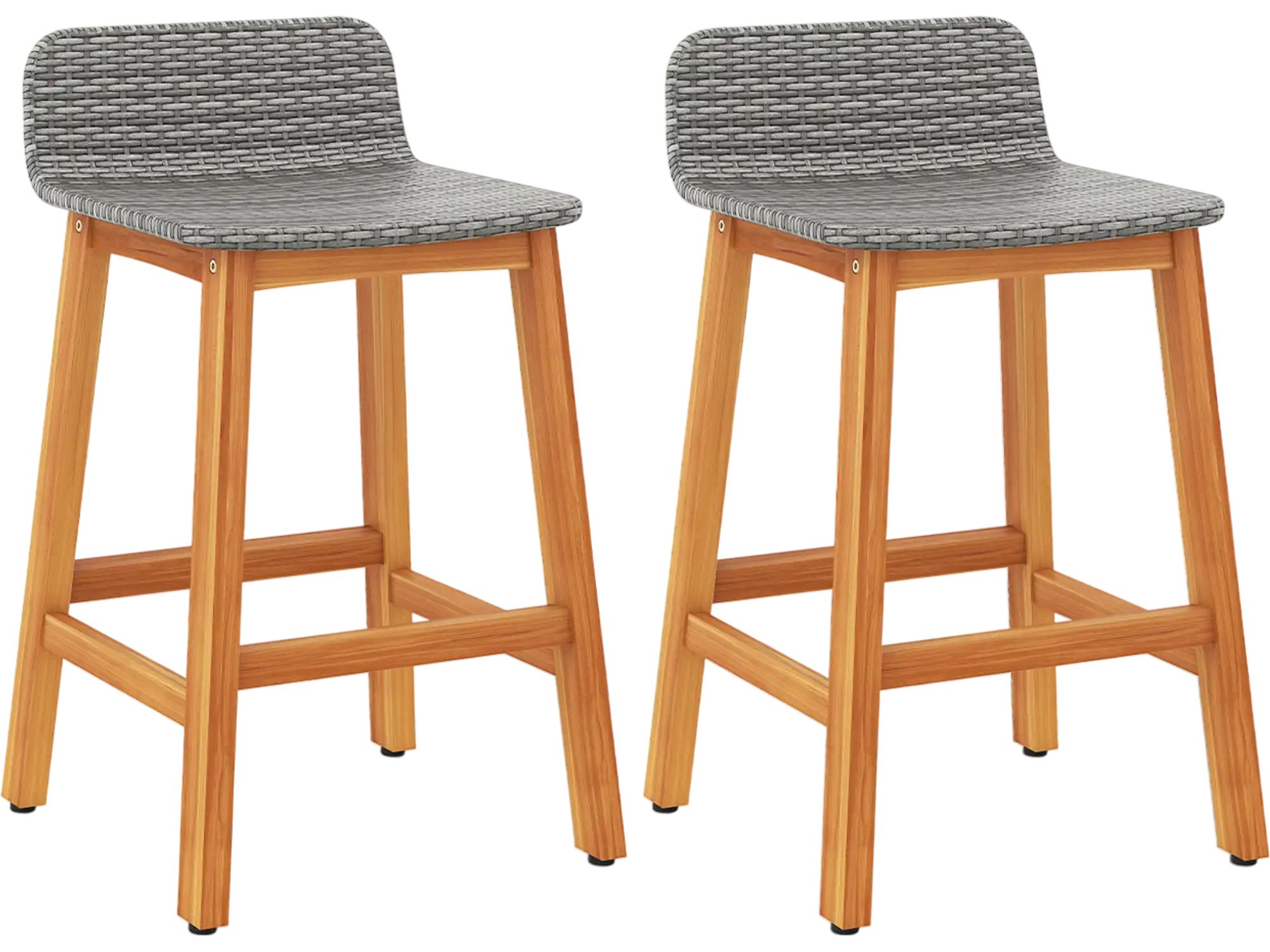 Costway Solid Acacia Wood Patio Bar Stools Set of 2 w/ Backrests Footrests 869475312 New