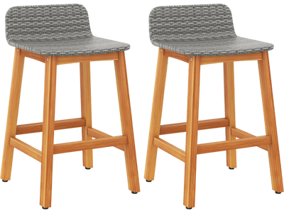 Costway Solid Acacia Wood Patio Bar Stools Set of 2 w/ Backrests Footrests 869475312 New