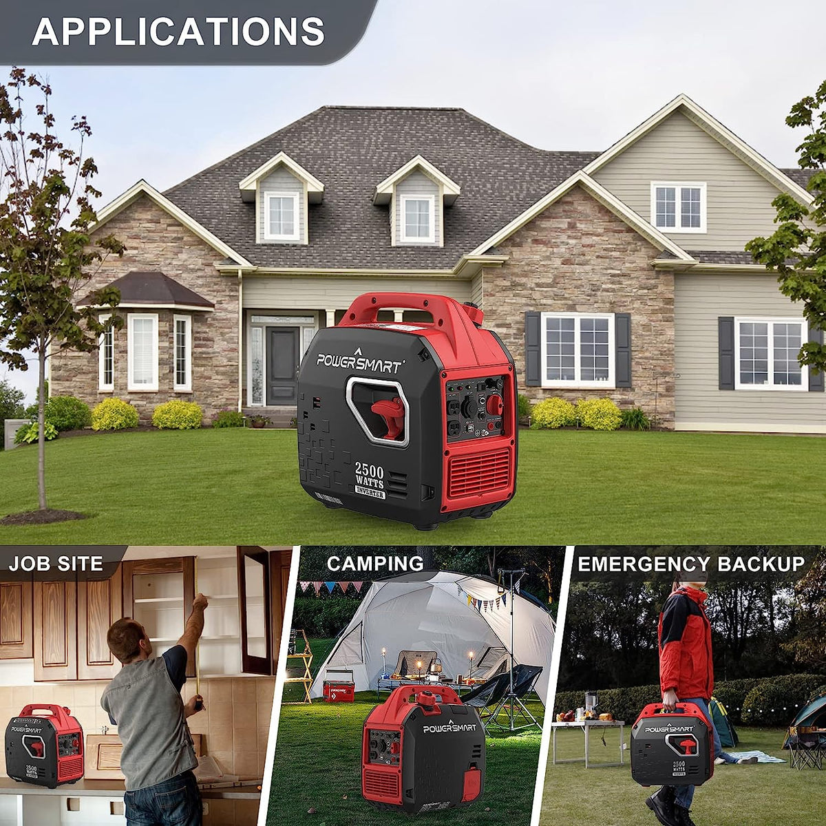 Powersmart PS5020W Inverter Generator 1900/2500W Gas 4 Stroke Recoil S ...