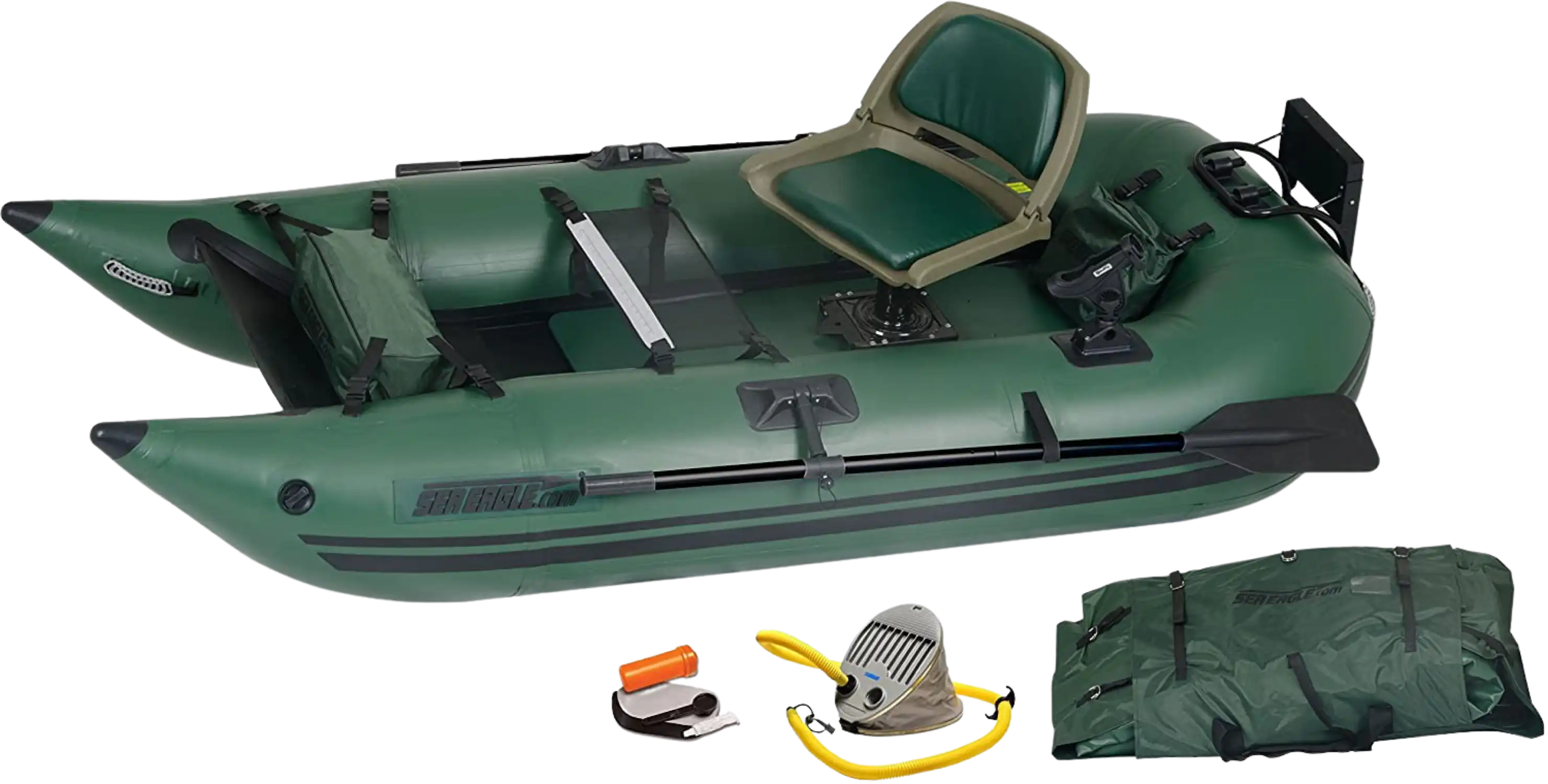 Sea Eagle 285 Inflatable Portable Frameless Fishing Pontoon Boat Pro Package Green 285FPBK_P New