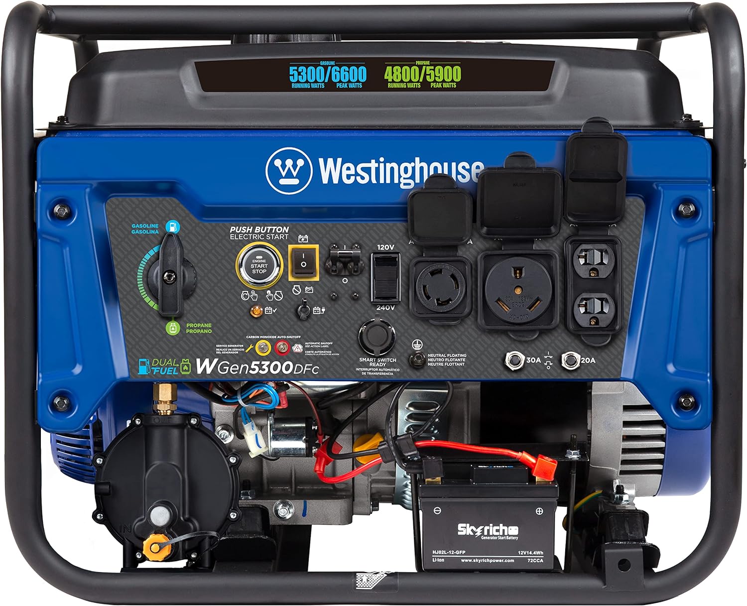 Westinghouse WGen5300DFc Generator 5300W/6600W 30 Amp Remote Start Dual Fuel with CO Sensor New