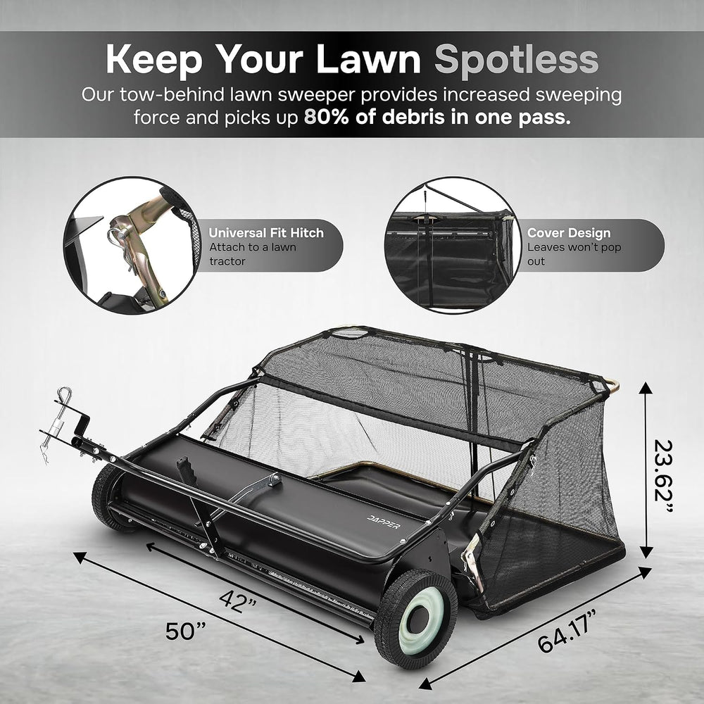 Dapper Supply Lawn Sweeper 42" Tow-Behind with 25 Cu. Ft. Hopper Bag New