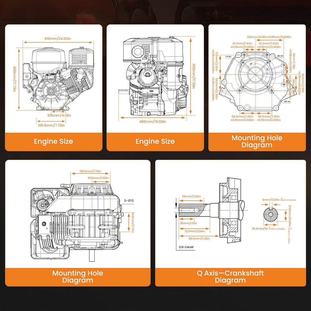 Maxpeedingrods MXR420E 4-Stroke Gas Engine with Electric Start 15HP 420cc Horizontal New