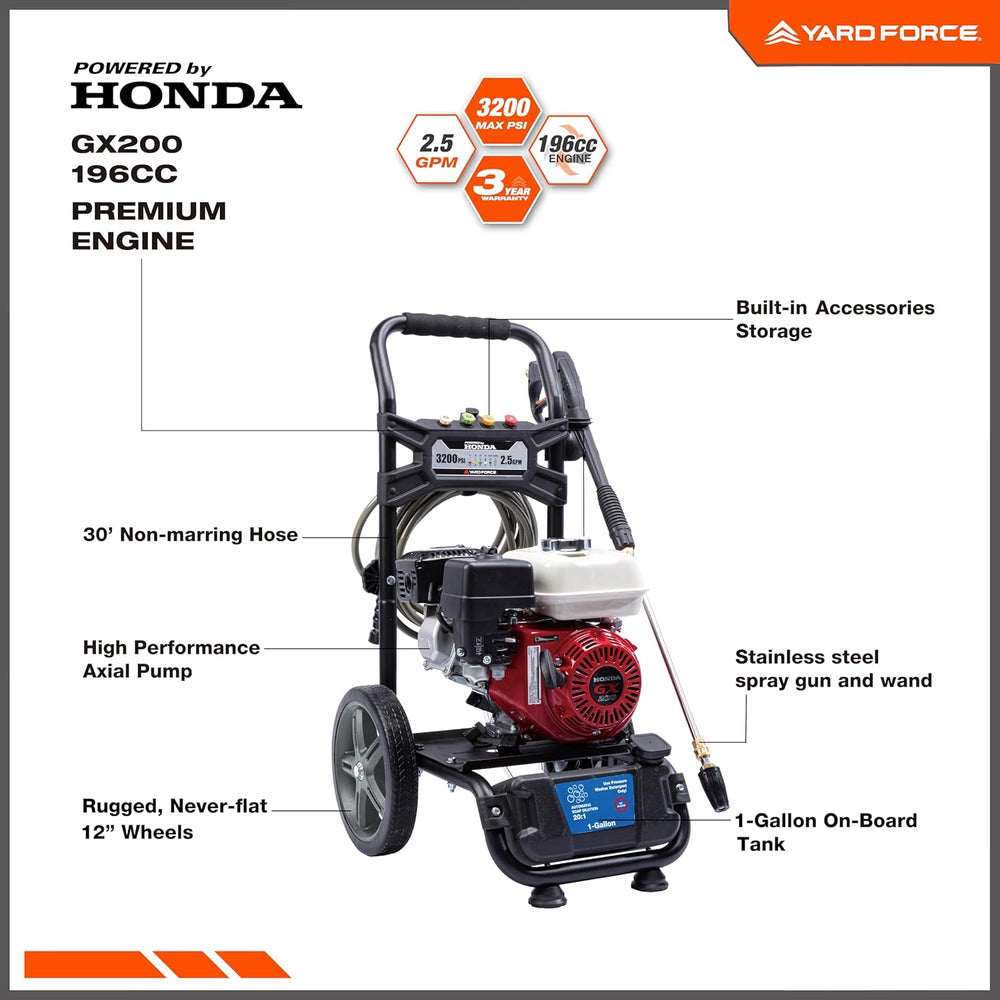 Yard Force YF3200-H Gas Power Pressure Washer Honda GX200 196cc Engine New