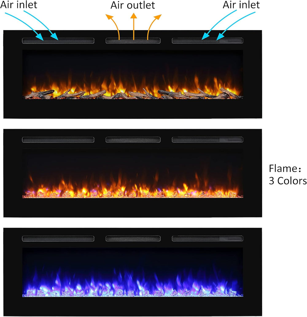 PuraFlame Alice Electric Fireplace 60" Recessed with Heater 1500W New