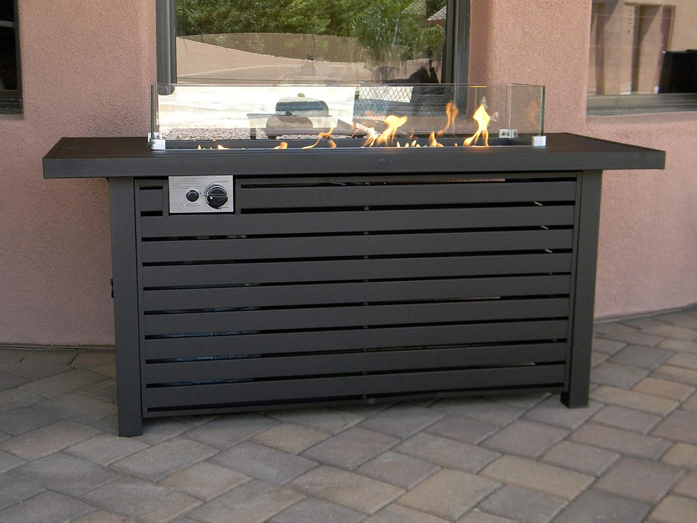 AZ Fire Pit Rectangular Aluminum 54" x 22" with Wind Screen Propane 50,000 BTU New