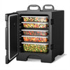 End-loading insulated food pan carrier in black with 81-quart capacity, ideal for maintaining food temperatures for.
