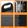Close-up of convenient handles and stainless steel door hinges on the 81 Quart Insulated Food Pan Carrier for easy.