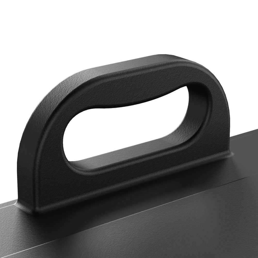 Close-up of the handle on the 81 Quart insulated food pan carrier, designed for easy transport and stability.