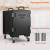 81 Quart insulated food pan carrier with wheels, featuring multiple slots and durable food-grade material for easy.