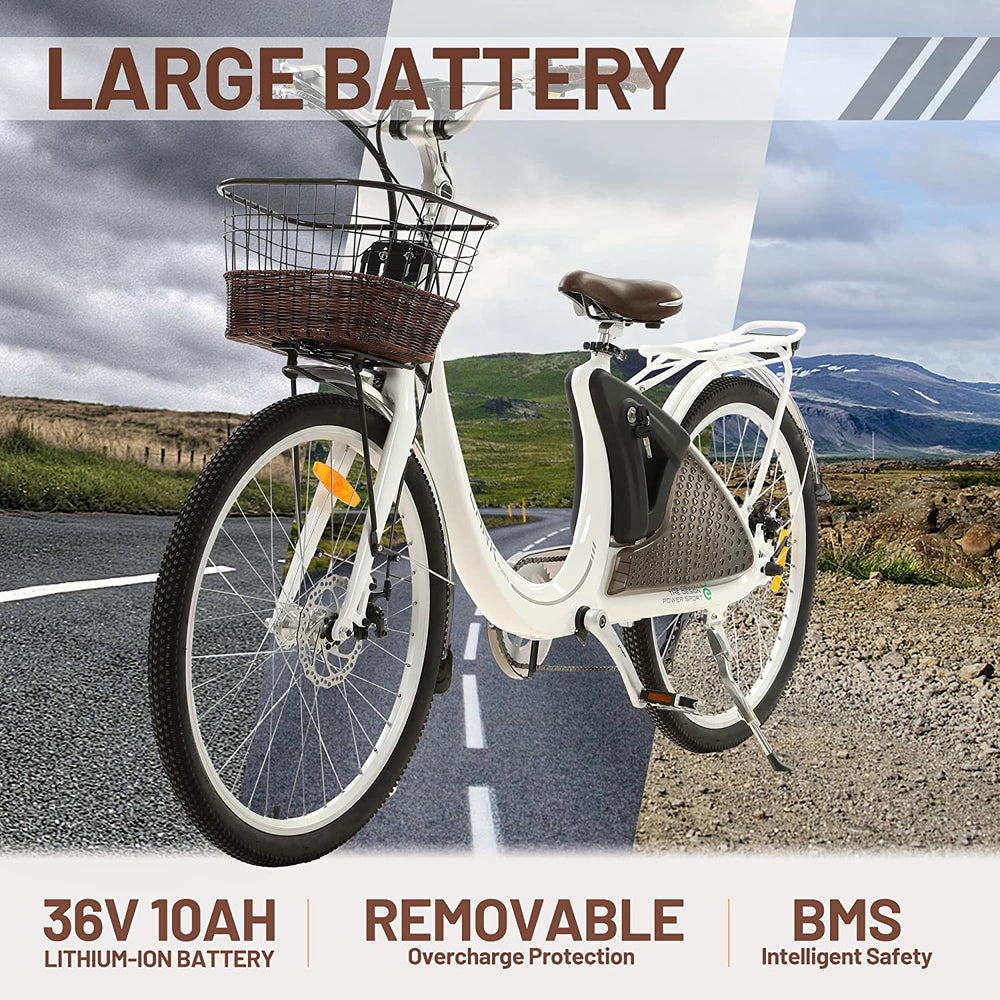 36v 10ah battery electric bicycle Ecotric Lark E-Bike 36V 10AH 500W 20 MPH City Bike For Women with Bask – FactoryPure