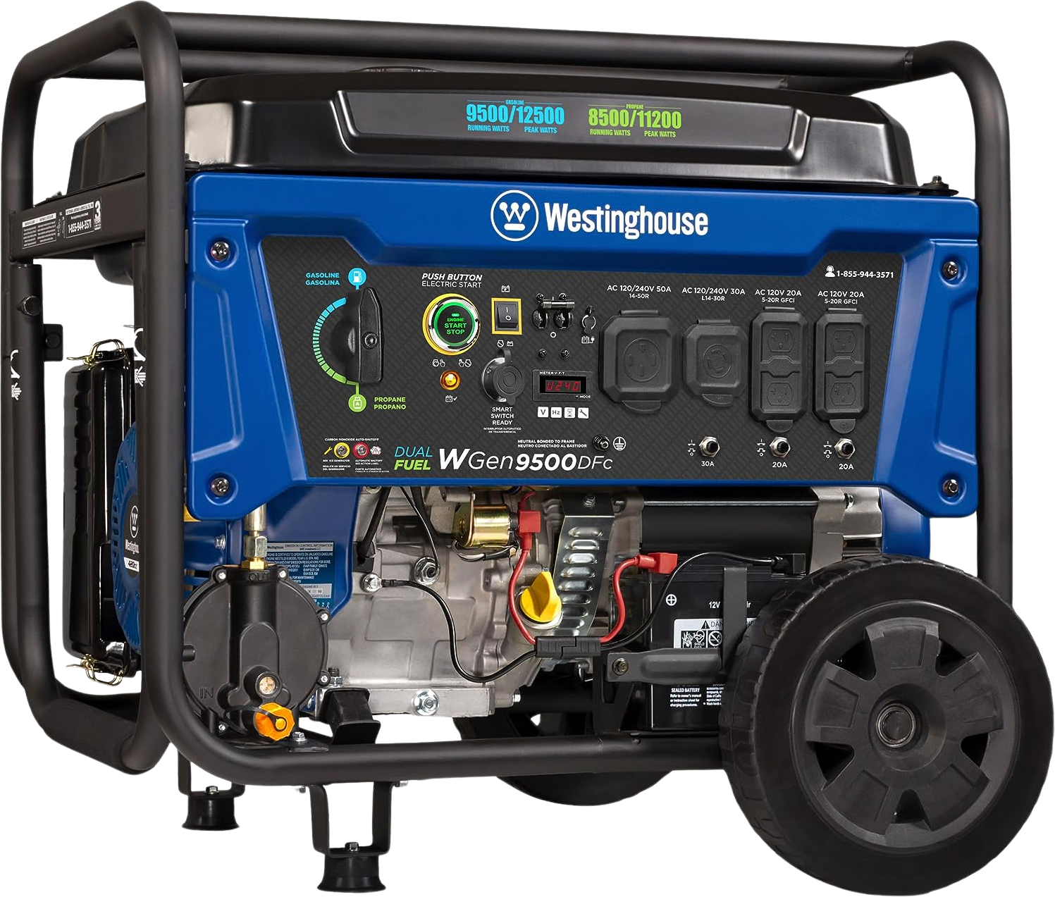 Westinghouse WGen9500DFc Generator 9500W/12500W 50 Amp Remote Start Dual Fuel with CO Sensor New