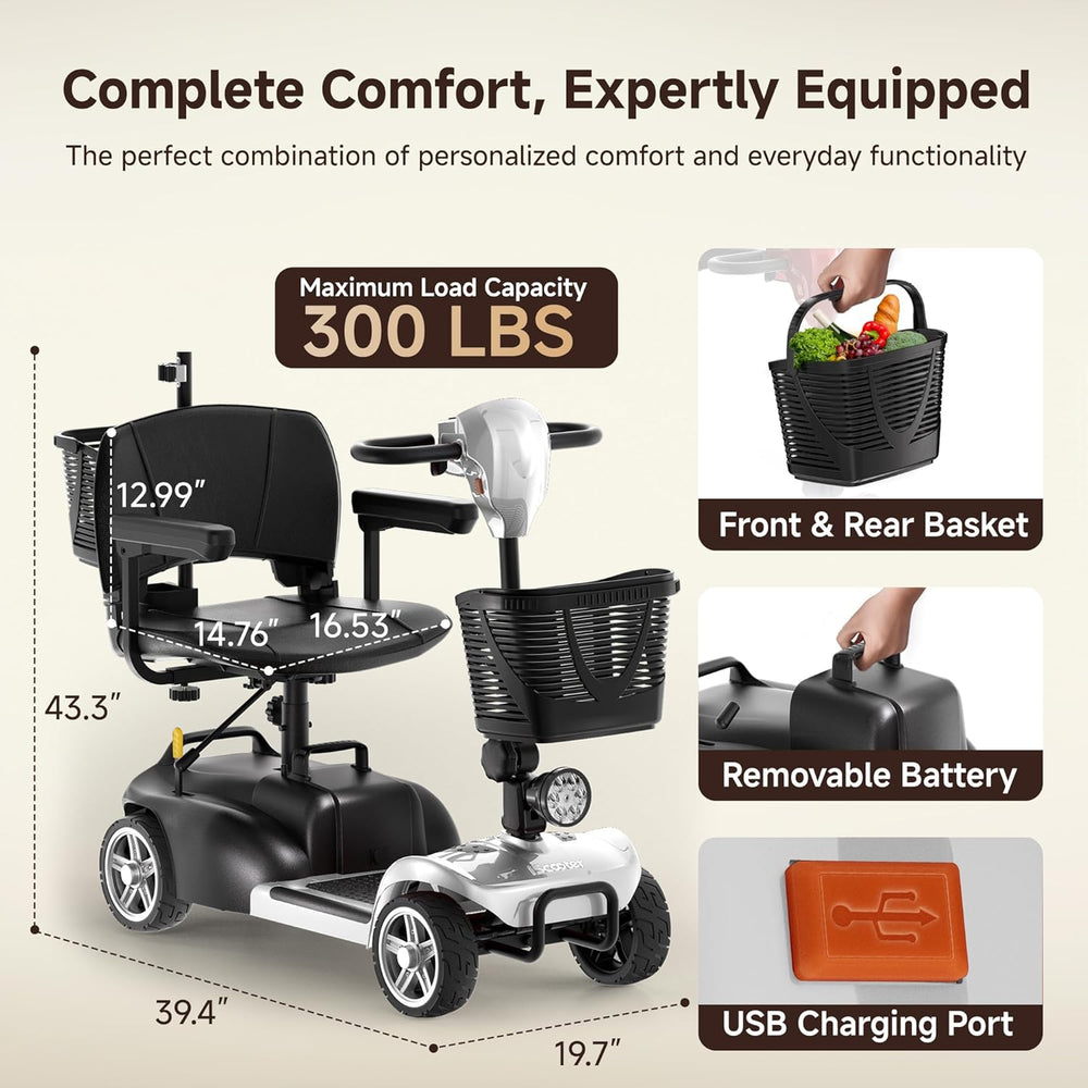 iScooter X02 Pro Mobility Scooter 4-Wheel 20 Mile Range 6.2 MPH 24V 20Ah New