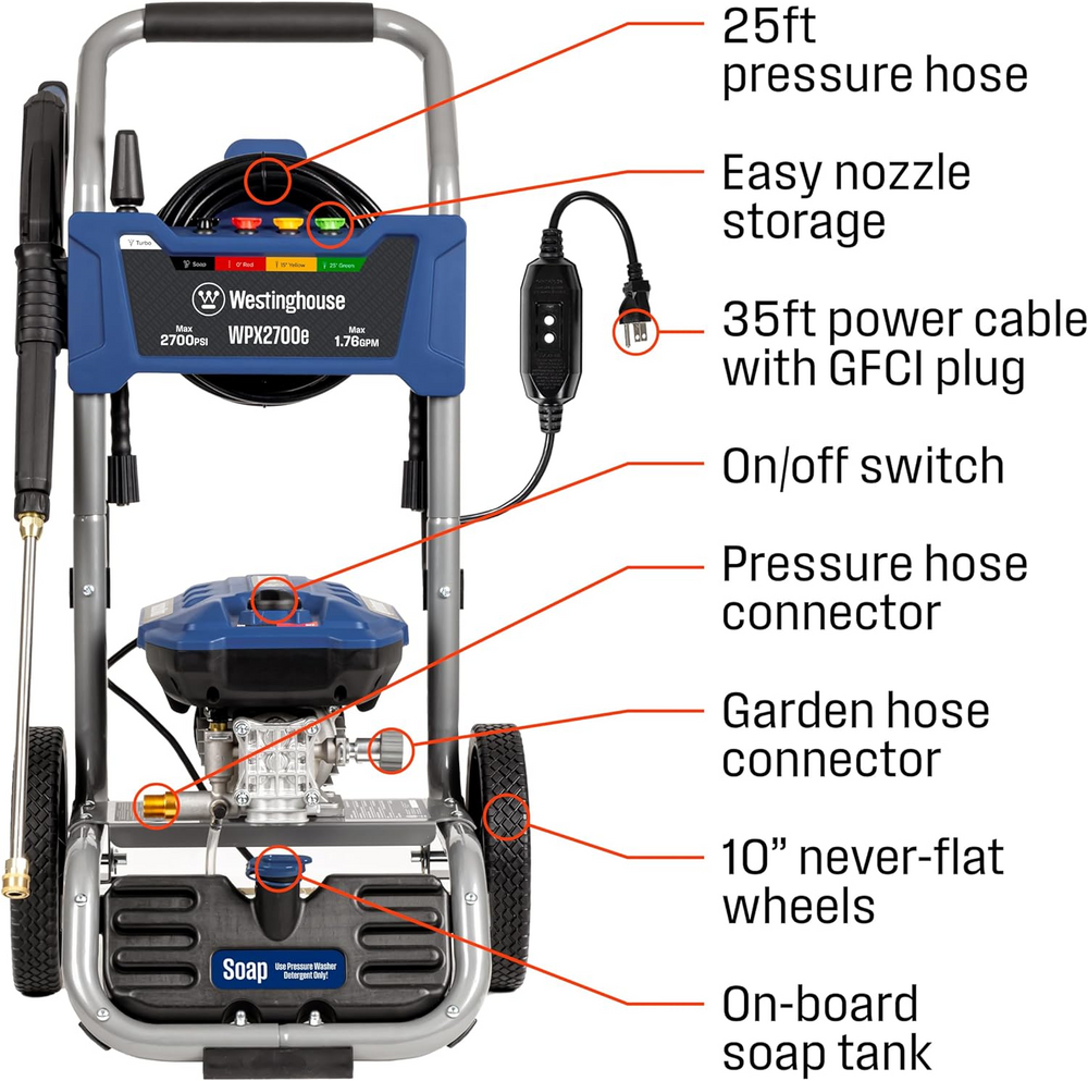 Westinghouse WPX2700e Electric Pressure Washer 2700 PSI 1.76 GPM New